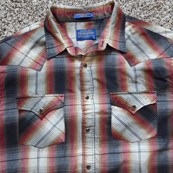 Pendleton Frontier Shirt Mens XL Dark Plaid Western Pearl Snap Cowboy READ - Picture 1 of 8
